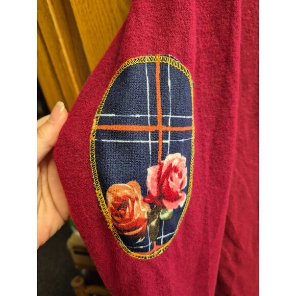 Color Block Long Sleeve T-Shirt With Floral Pocket 3X - Picture 5 of 9